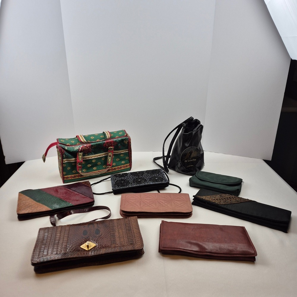 Vtg Clutch Purse Lot 9pc Beaded Eelskin Look Brocade Travel Cosmetic Retro Mix‎ - Picture 2 of 12